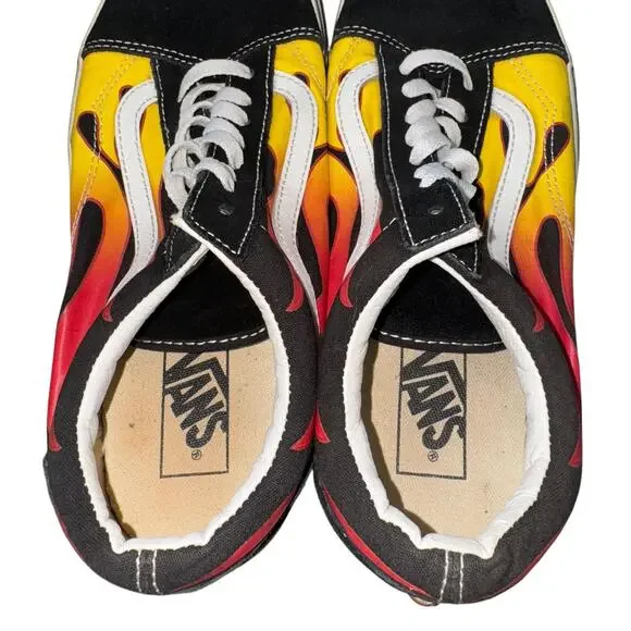 VANS OLD SKOOL FLAME PRINT BLACK CANVAS SNEAKERS MENS SIZE 10 JAZZ STRIPE GUM - Picture 3 of 7